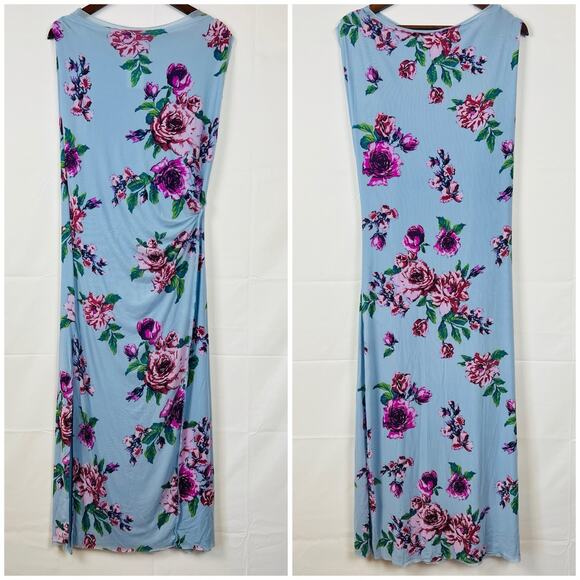 FREE PEOPLE Floral Rose Print Mesh Carmel Side Slit Bodycon Midi Dress L - Picture 4 of 11